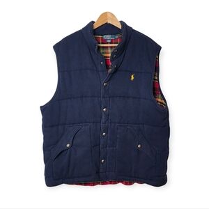 Vintage Polo Ralph Lauren Quilted Puffer Vest Flannel Lined Men's Navy Blue 2XL